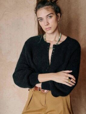 SEZANE Leon Kid Mohair Black Pullover Jumper $390